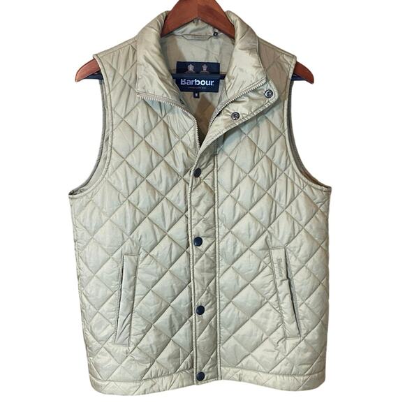Barbour Barlow Quilted Vest Gilet M Beige Khaki Diamond Puffer Outdoor Jacket - Picture 1 of 8